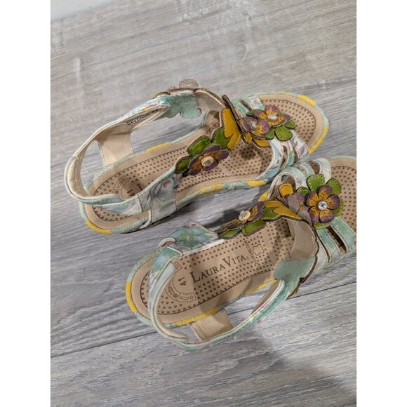 Laura Vita Jacsmino Fleur Wedge Sandals Multicolor Floral Boho Sparkle Sz 41 - Picture 12 of 16